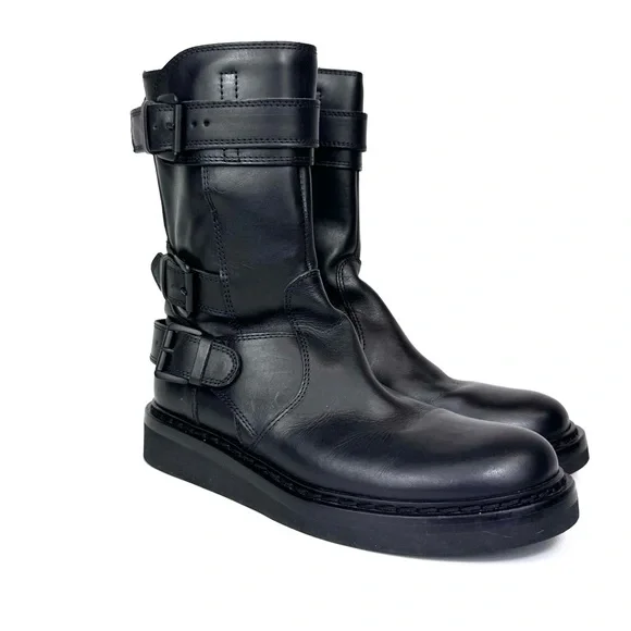 Ann Demeulemeester black triple buckle moto combat creeper women’s boots size 37 - Picture 5 of 16